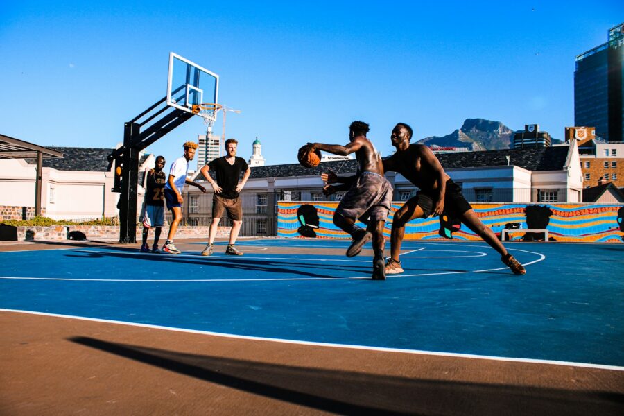 Handheld device football game basketball court