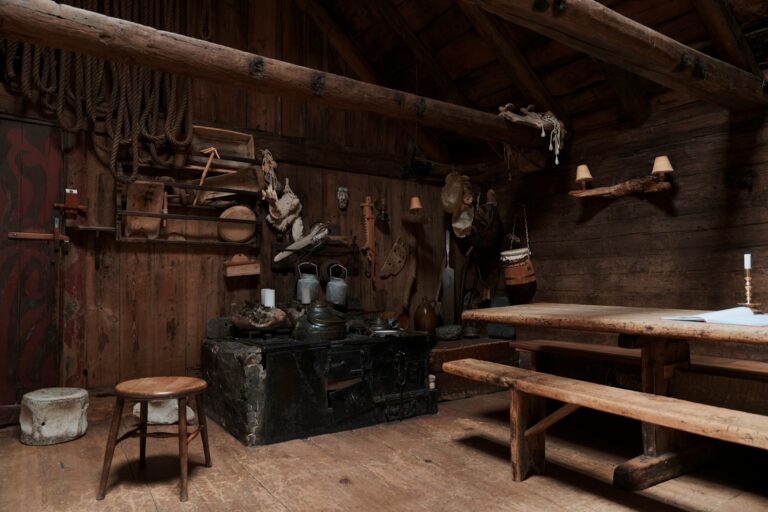 Small wooden hut base interior crafting table chests