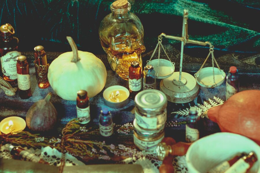 Fantasy rpg alchemy table potions herbs