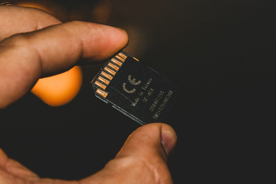 Microsd card handheld closeup