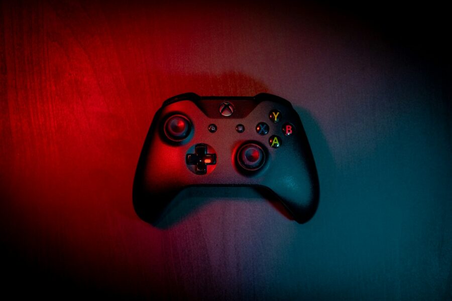 Gaming controller close-up desk