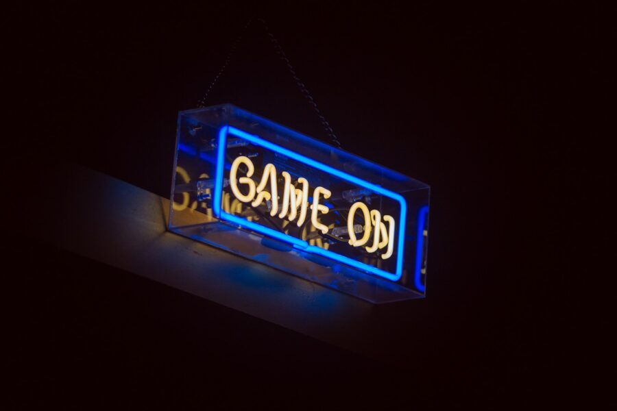 Online multiplayer game lobby neon lights