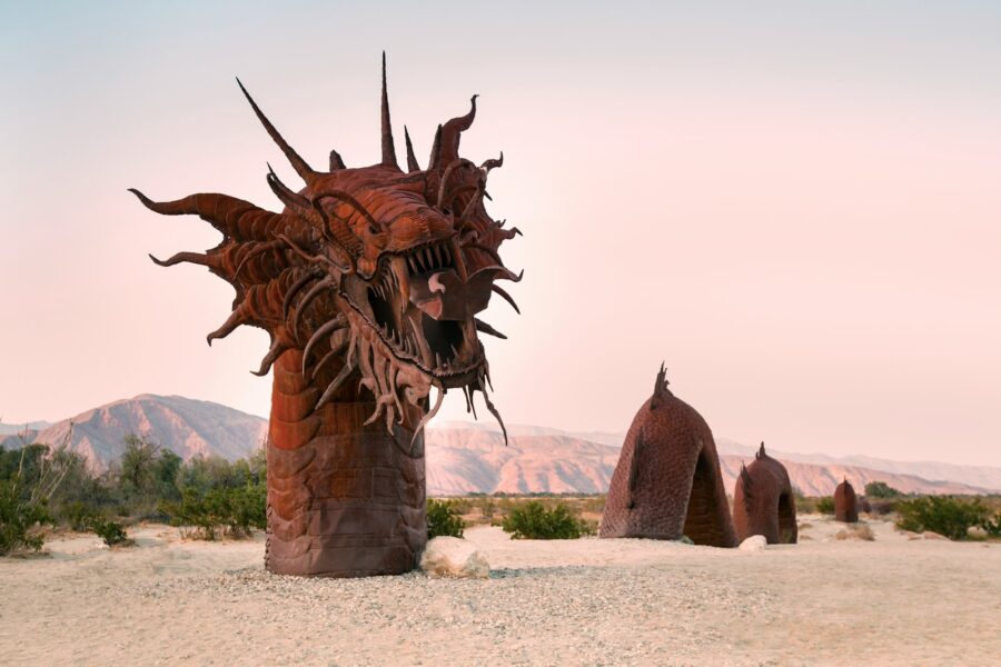 Fantasy desert dragon hunter landscape