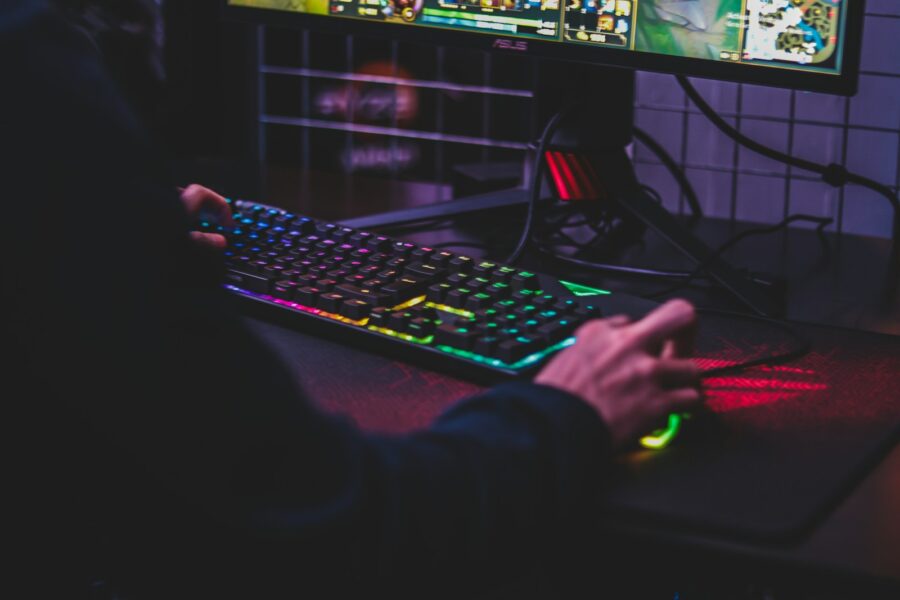Gamer typing online chat desktop