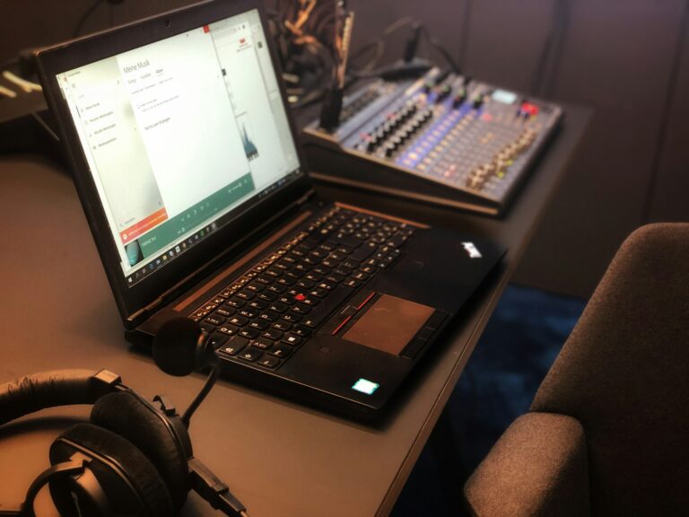 Player wearing headset desk