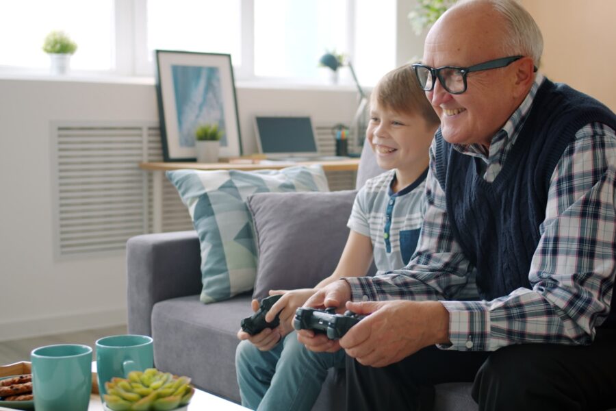 Child gaming console living room parent