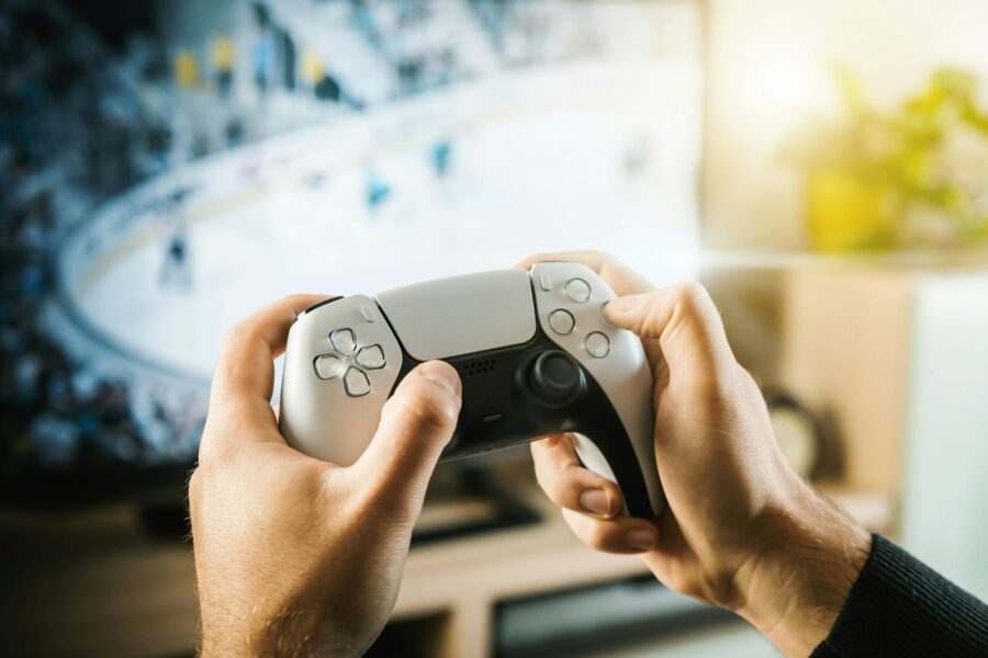 Console gamer holding