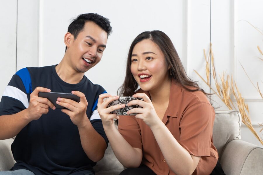 Family playing mobile