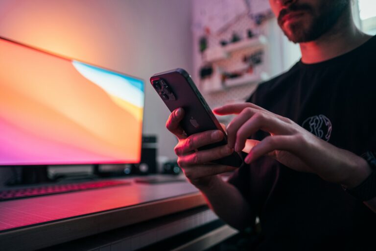 Gamer using phone